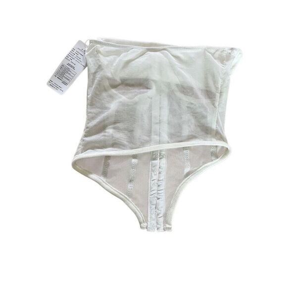 Asymmetrical cut white lace velvet corset style teddy bustier top S/M nwt - Picture 2 of 3